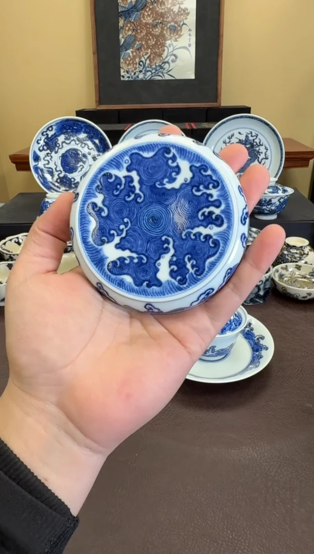 松风馆纯海浪纹盖置