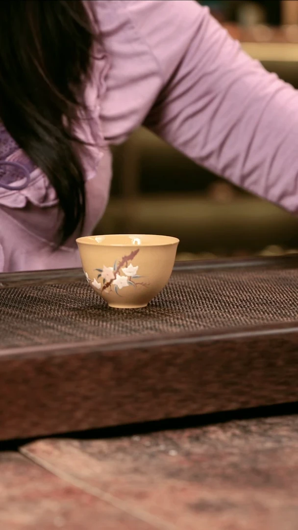 茶壶紫砂梨花泥绘杯