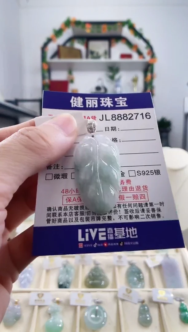 颈饰18K金镶嵌翡翠天然缅甸翡翠 金枝玉叶(一物一证)+银链