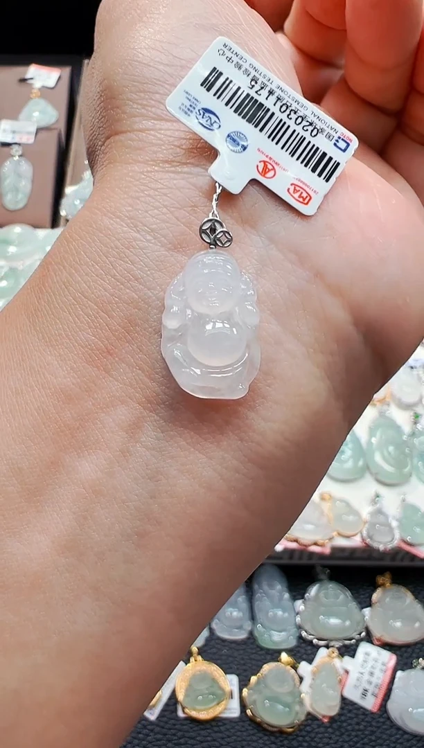 翡翠18K金镶嵌吊坠(不含链)财神爷吊坠1175