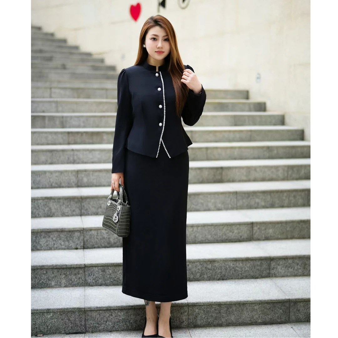 XYD71435/XYD71436精致大女主职场优雅风大码女装上衣半裙两件套