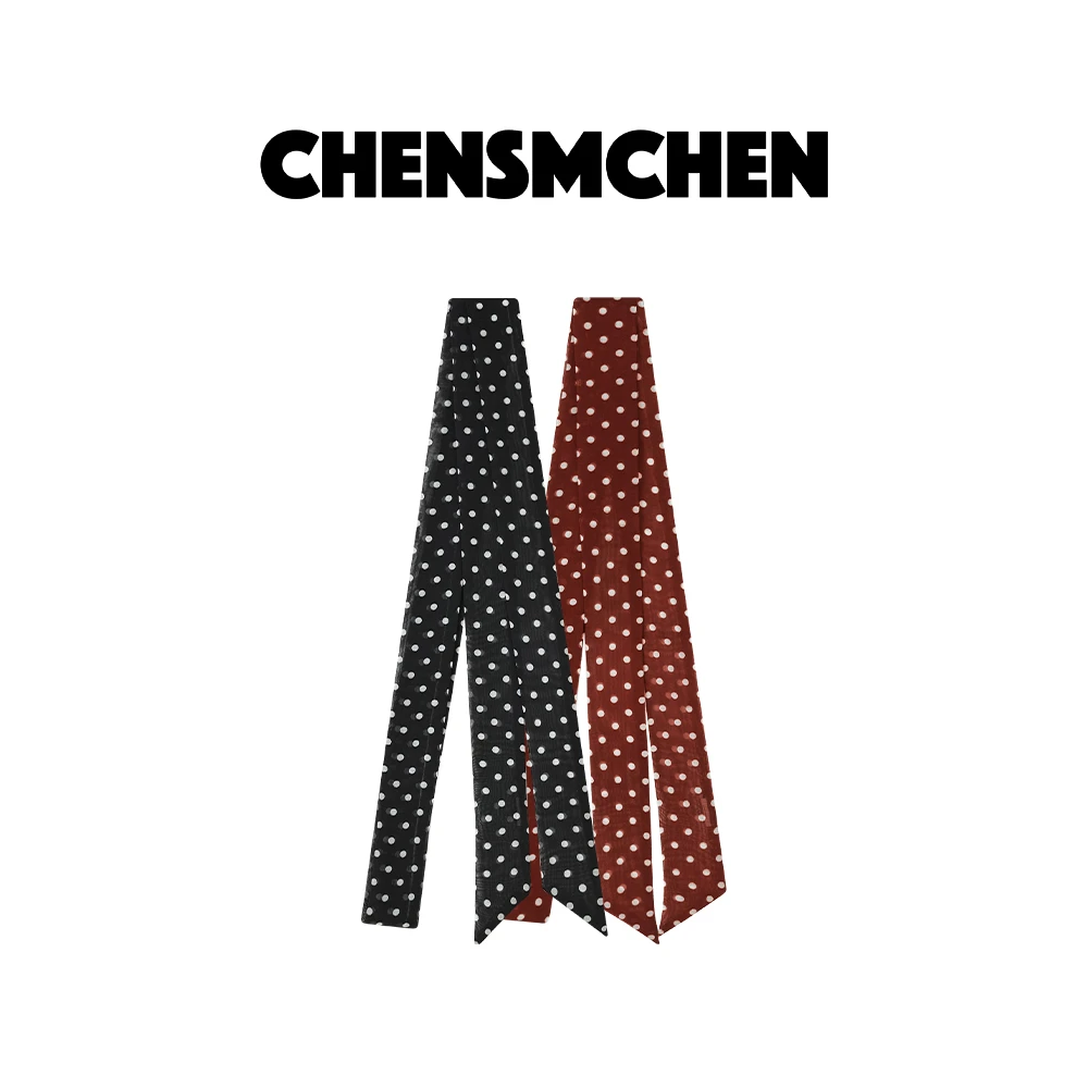 CHENSMCHEN 100桑蚕丝波点丝巾女春季百搭小丝巾CSES2012NL