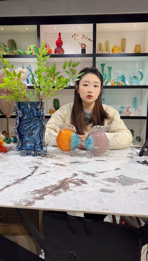 琉璃小鱼摆件一对