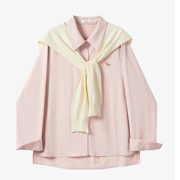 羊城故事-粉色甜美衬衫女2025春夏新款小狗刺绣上衣Y50348990