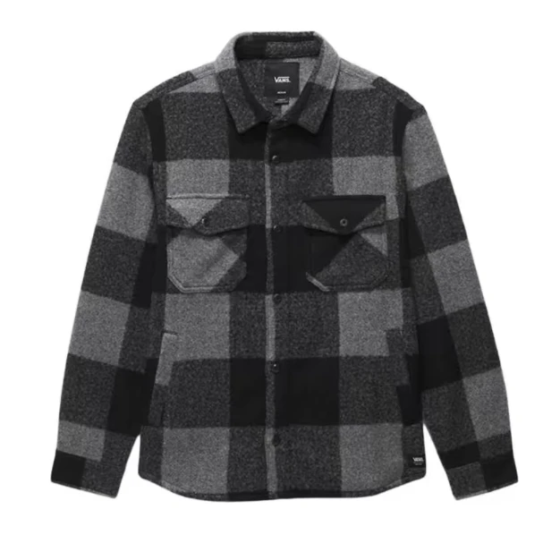 Vans 格子拼色 翻领宽松 长袖夹克衬衫外套 灰黑色-VN000JVE2B6