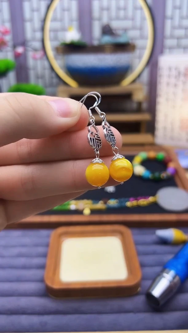 银S925镶嵌蜜蜡耳饰E57