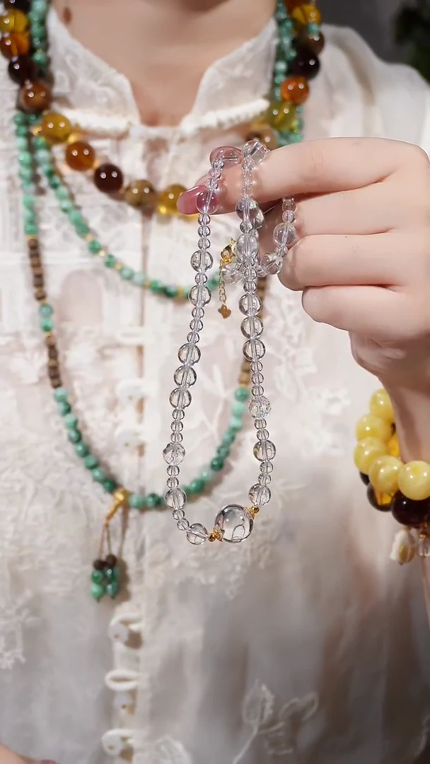 全净体双A白水晶银S925镶嵌水晶项链