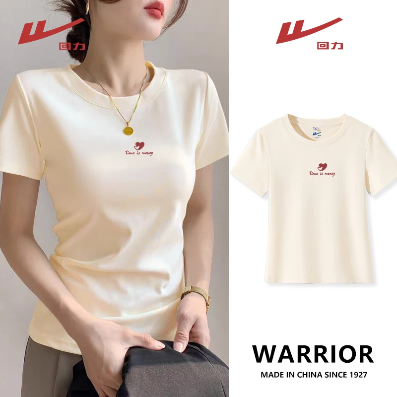 Warrior/回力独特漂亮小衫通勤舒适修身短袖印花T恤显瘦夏季新款