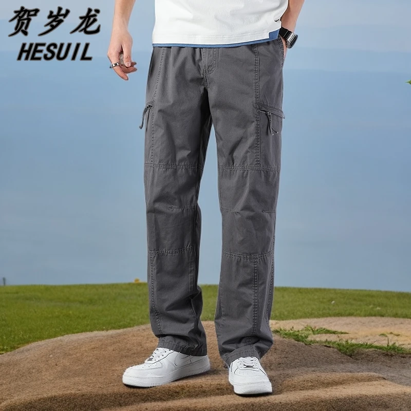 秋季水洗工作裤运动拉链多袋休闲裤男士大码宽松工装裤男款纯棉