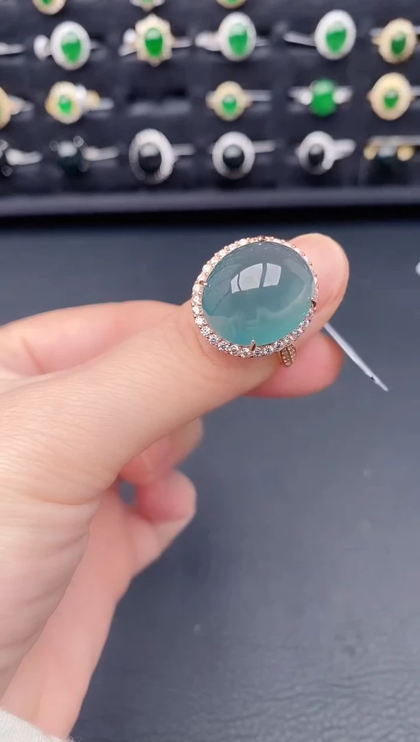 银S925镶嵌戒指翡翠天然a货翡翠123