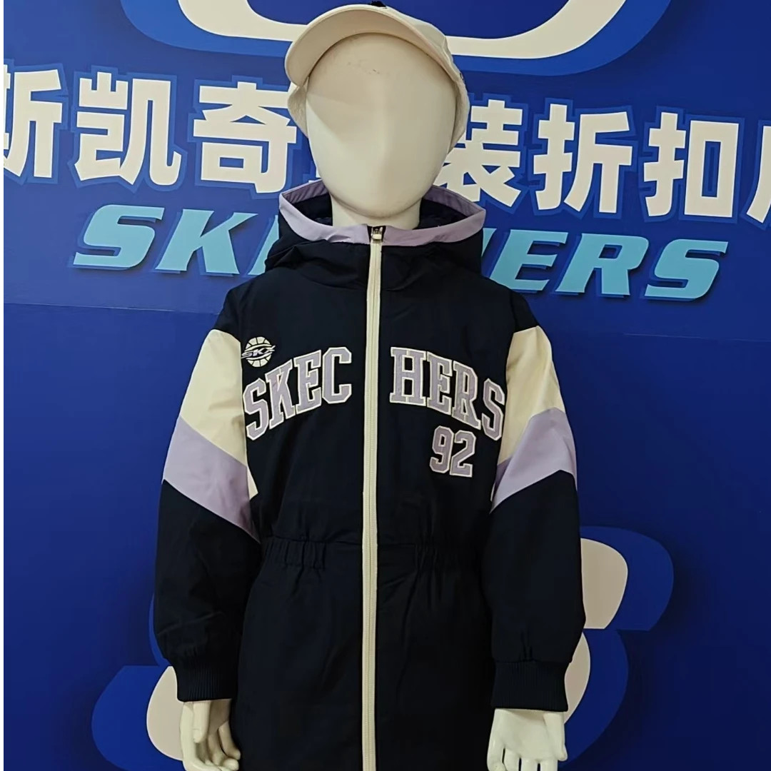 SKECHERS/斯凯奇女童连帽外套洋气秋冬季运动中长款P422G016