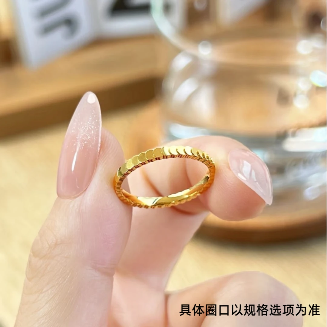 Chow Tai Seng/周大生足金鱼鳞戒指送闺蜜送女友礼物