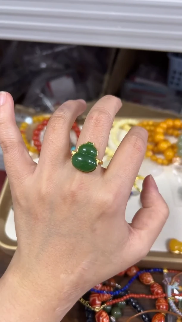银S925镶嵌手链和田玉和田玉碧玉葫芦银镶嵌戒指[75]
