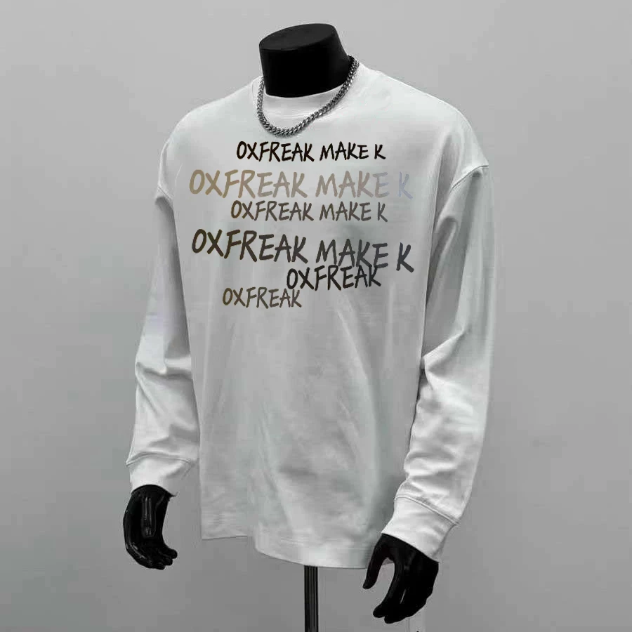 230g！重磅不透潮流简约英文健身印花秋冬长袖T恤百搭宽松休闲上衣