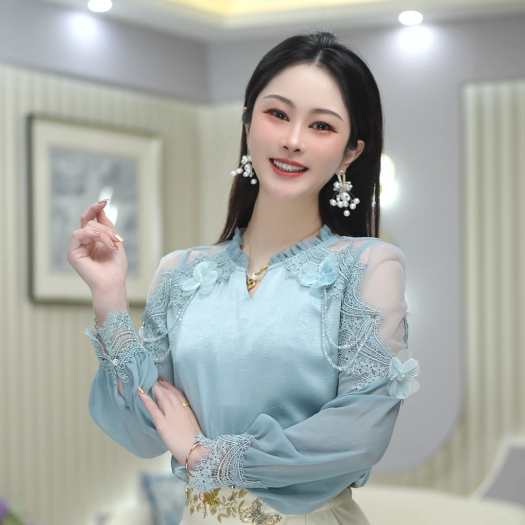 米娅 春季新款高贵上档次女装衬衫百搭时尚优雅风长袖衬衣 DY5484