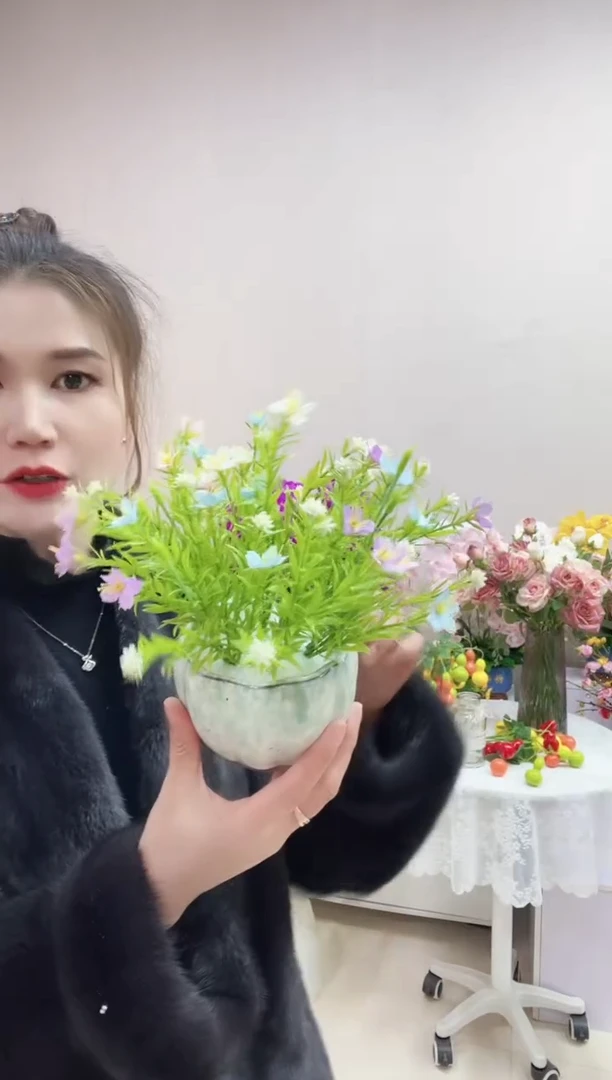 小清新小雏菊+浅绿色陶瓷盆