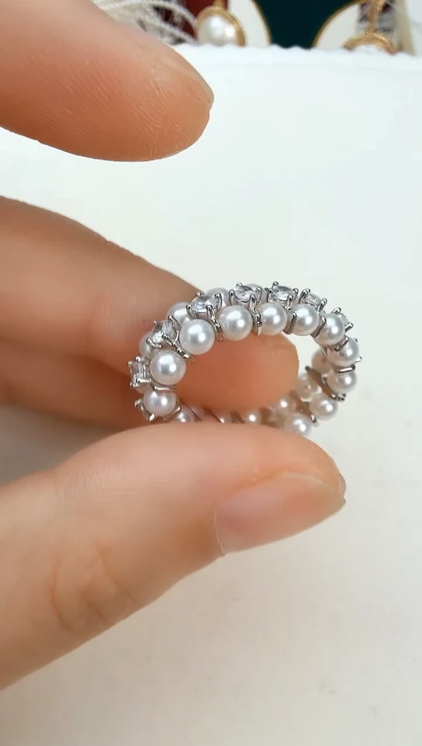 未镶嵌戒指淡水珍珠双层戒指