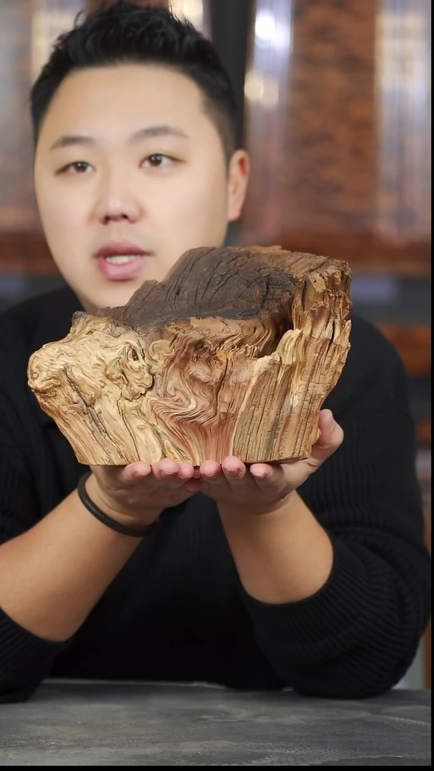 柏木（崖柏）472号陈化黑油雷击料原木摆件