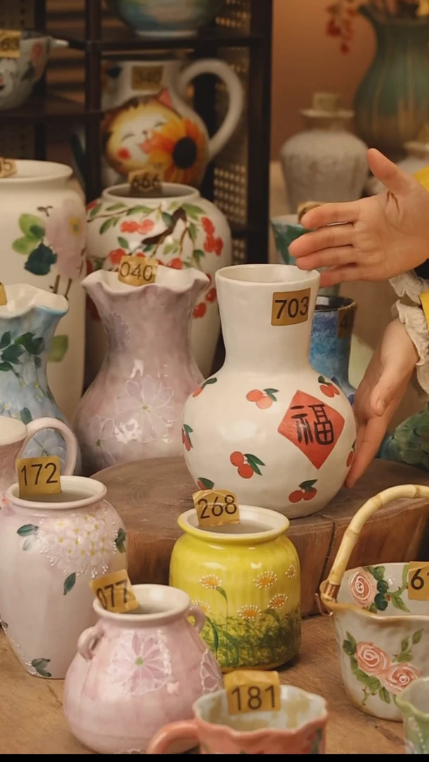 陶瓷景德镇设计师手作花器摆件侘寂风@M703@