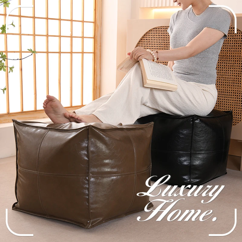 摩洛哥皮墩子方形旧衣服收纳凳换鞋矮凳客厅坐墩套飘窗懒人坐垫