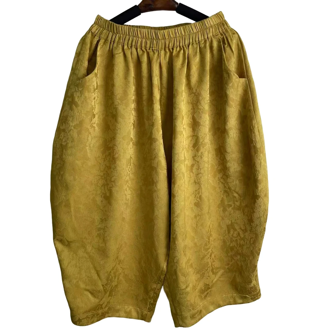 恬小霓（玲玲姐精选）4796/金黄色/蝴蝶/暗花/七分/花苞裤/宽松