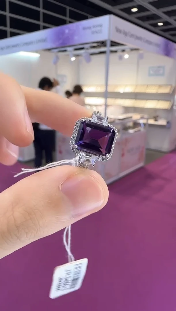 银S925镶嵌戒指紫晶10*8mm