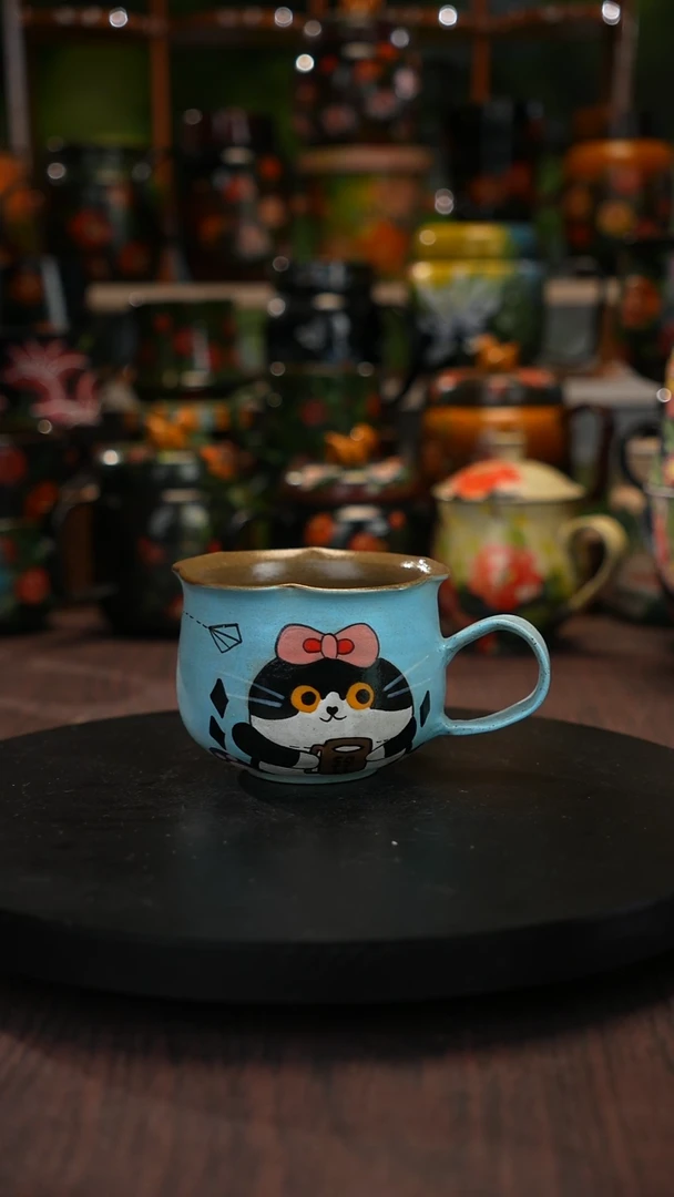 油画手绘 釉下彩脏脏杯