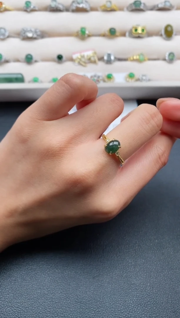 银S925镶嵌戒指翡翠缅甸天然A货翡翠111  9-5