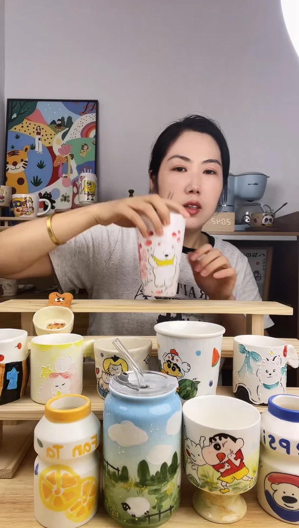 瓷片景德镇高温釉下彩陶瓷手绘卡通创意