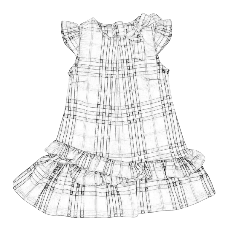 【轻奢格子】88386儿童夏季女童时尚经典格圆领小飞袖格纹连衣裙