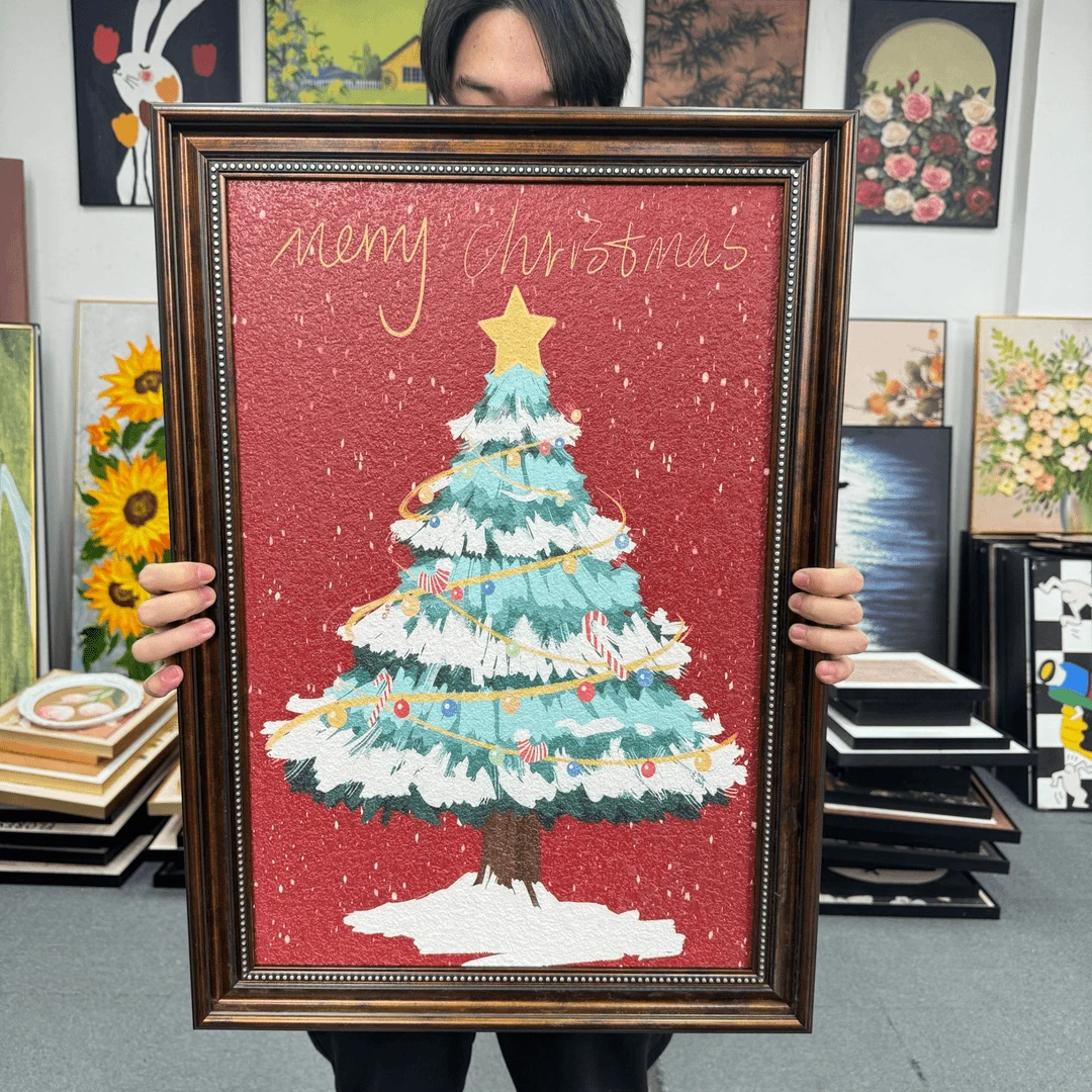 a40美式红色圣诞树装饰画复古风格适用于餐厅客厅沙发背景墙
