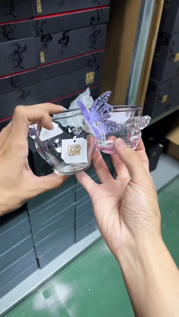 蝴蝶公杯仙紫色加富贵如意杯晶焱金标