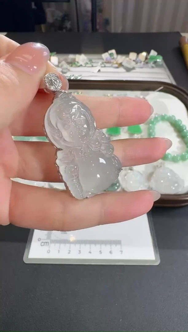 吊坠(不含链)18K金镶嵌翡翠【源头工厂】钻石镶嵌