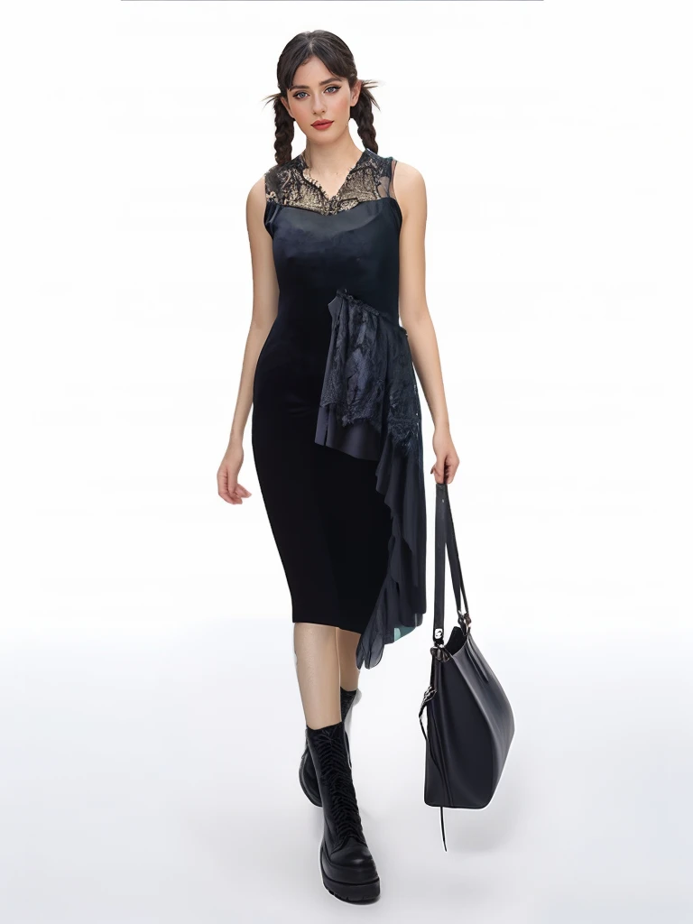 1478蕾丝边优雅显瘦连衣裙