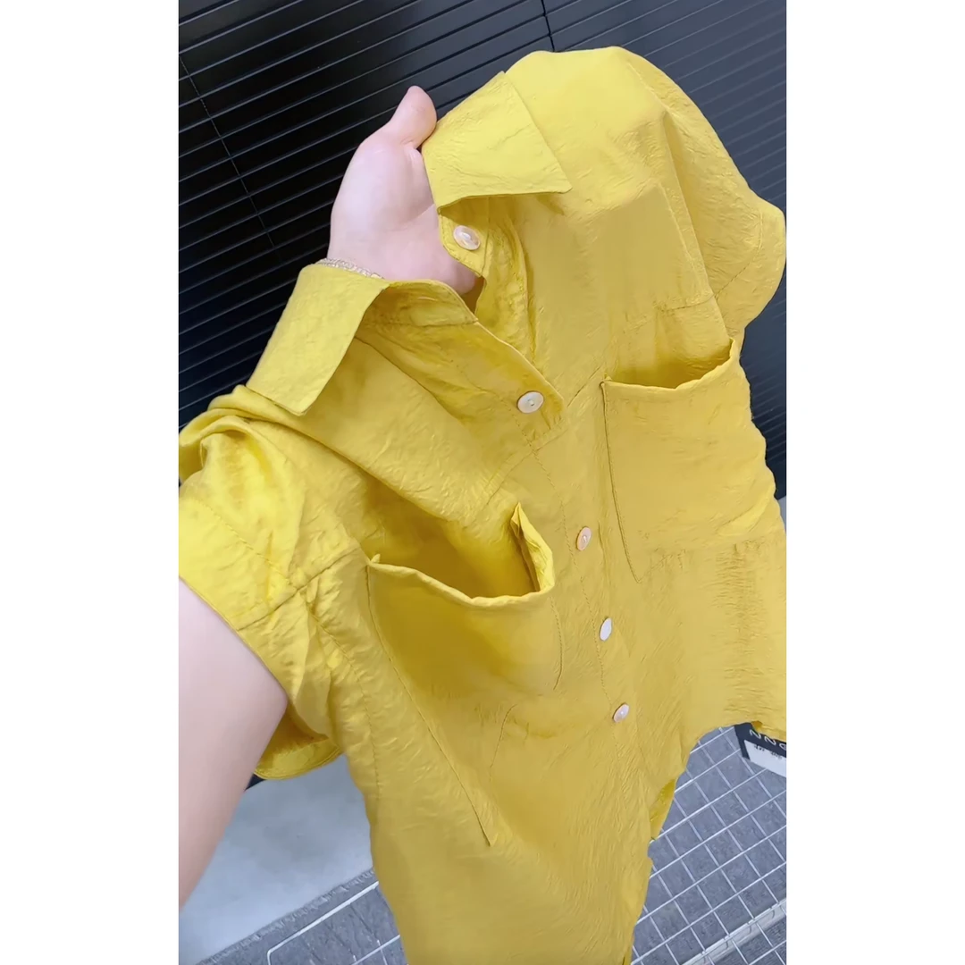 2025夏季新款衬衫女韩版宽松减龄百搭单排扣时尚休闲短袖上衣