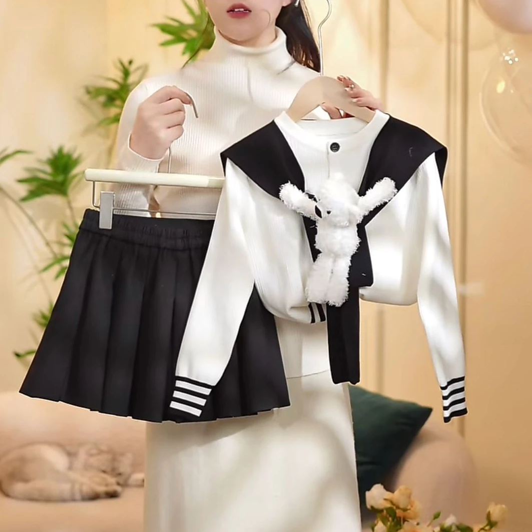 MUMUSEN/沐沐森女童2025春季学院风小熊jk套装