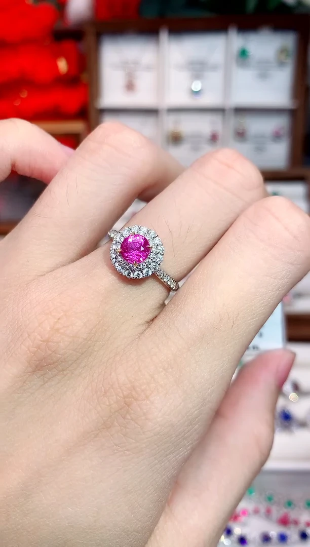 戒指彩色蓝宝石18K金镶嵌1.15ct/天然宝石/七天无理由