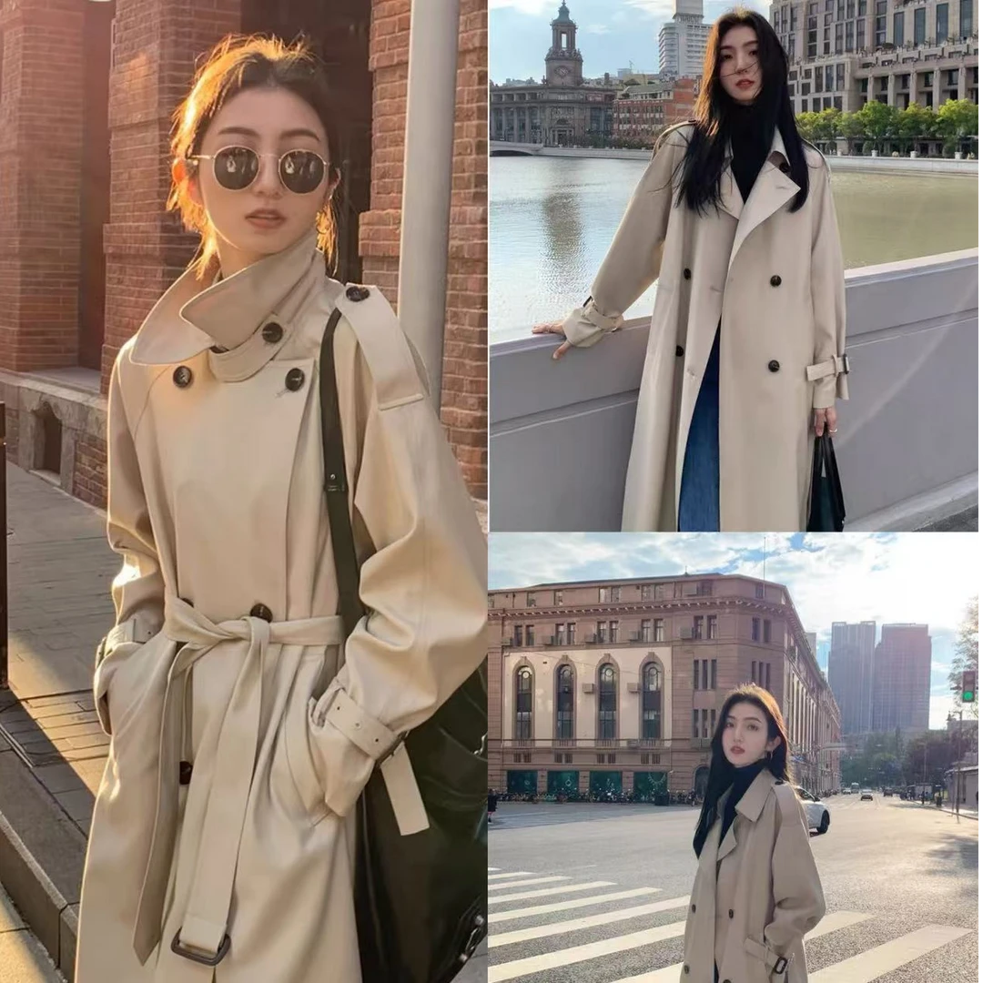 A701-800早秋季时尚高级感中长款风衣外套女英伦风休闲大衣