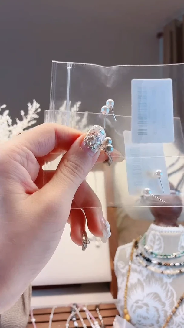 无925银2440耳钉（2对白+1对灰）