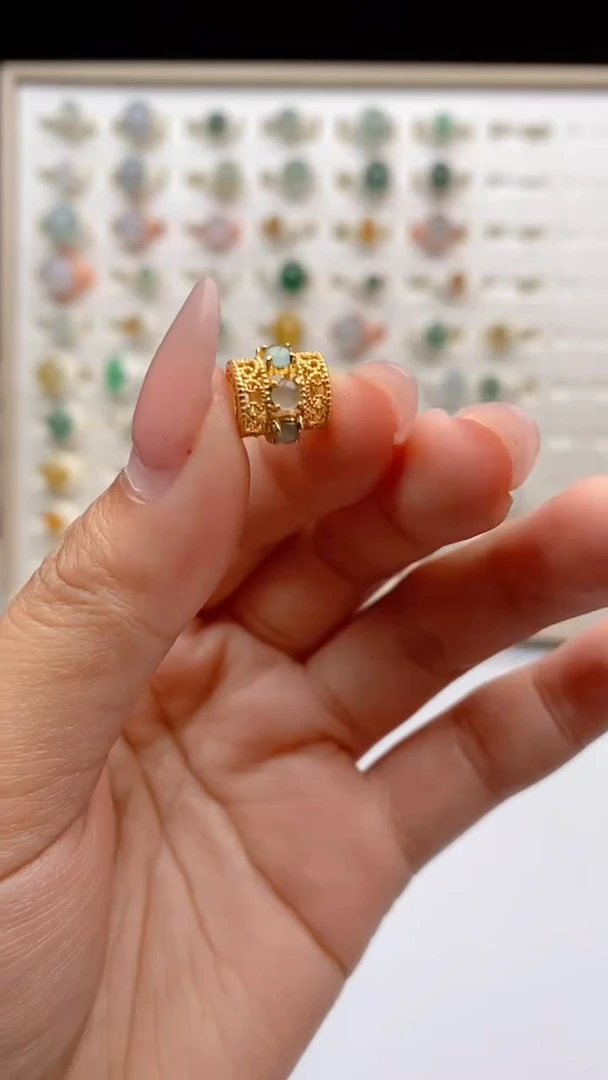 翡翠戒指银S925镶嵌天然A货翡翠