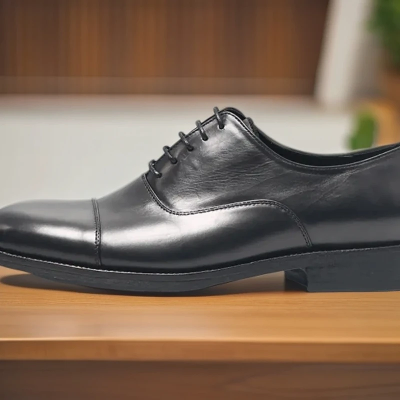 线缝皮固特异系带皮鞋薄款透气纯色三接头皮底男鞋