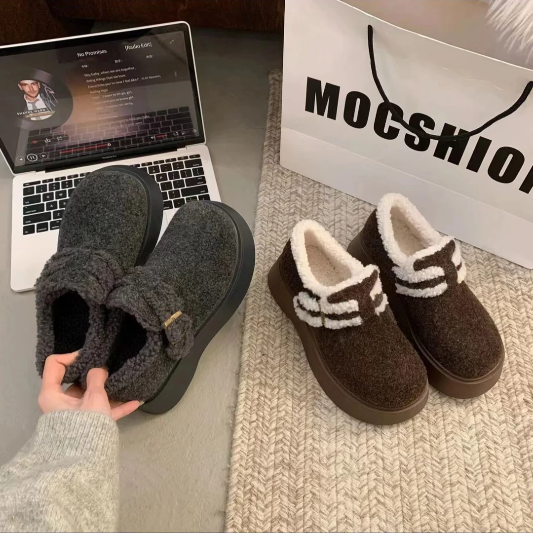 妮子 复古厚底短靴2024冬季切尔西新款加绒保暖雪地棉鞋女款