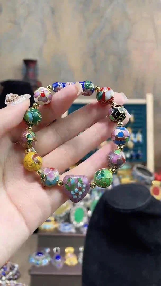 景泰蓝手串多宝1.2加葫芦加粉色心