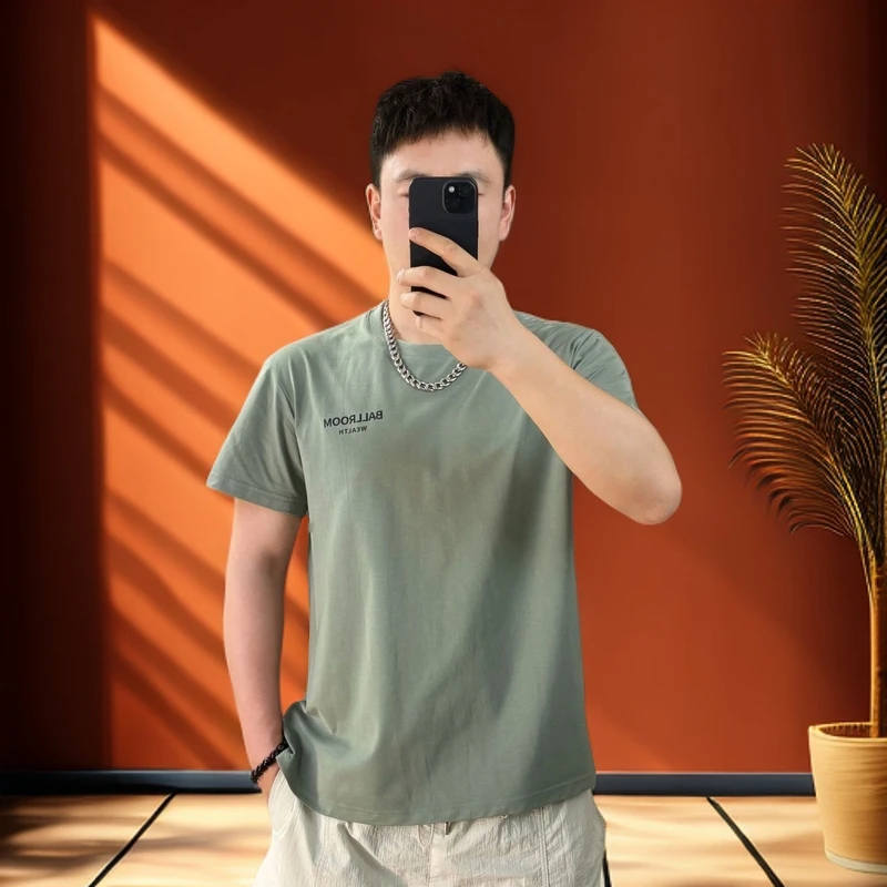 美式潮牌索罗娜冰感休闲宽松半袖男士短袖t恤 印花简约风正肩上衣