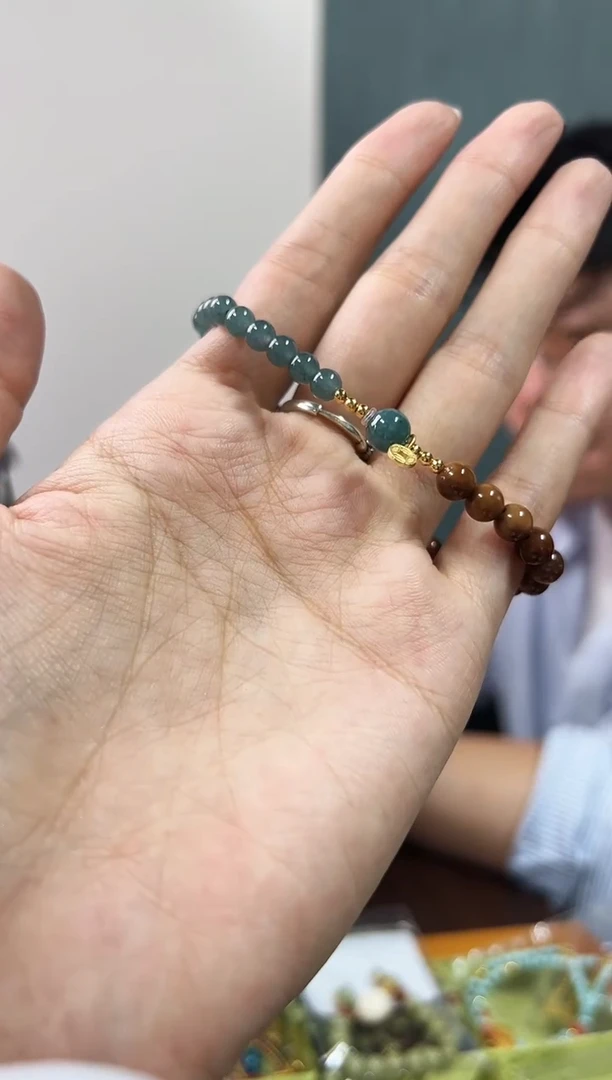 手串库克银S925镶嵌库克搭蓝水单圈钱币滴溜