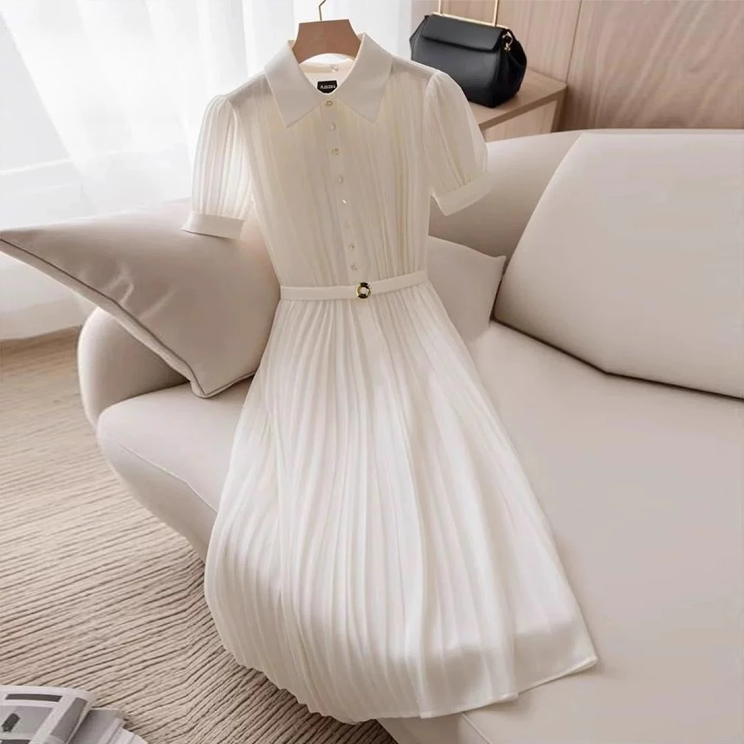 2025年夏季新款法式百搭时尚高级设计感显瘦小个子白色小众连衣裙
