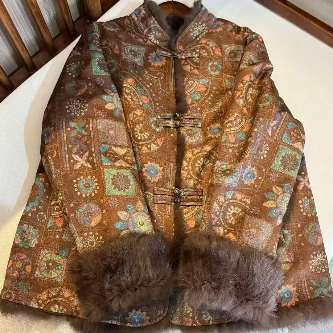 【万花】新中式重工老料双面穿兔毛厚款上衣外套