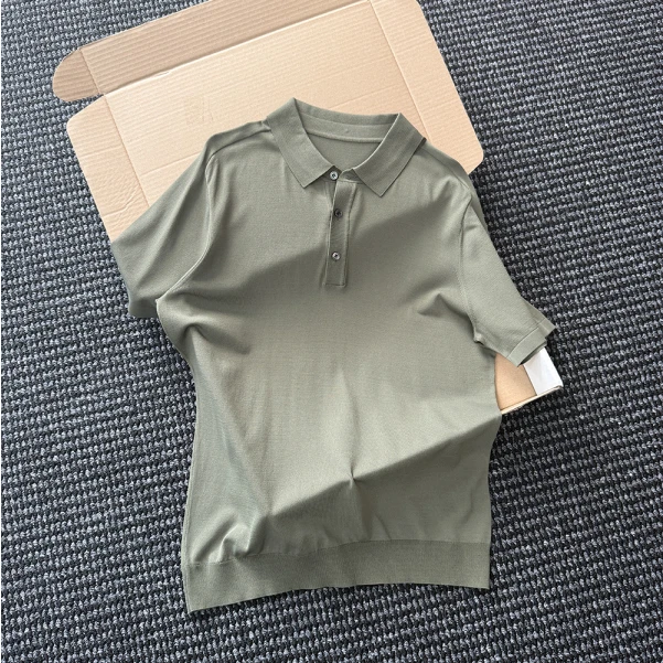 纯色针织衫男短袖2025春夏季新款休闲商务翻领短袖POLO衫男装上衣