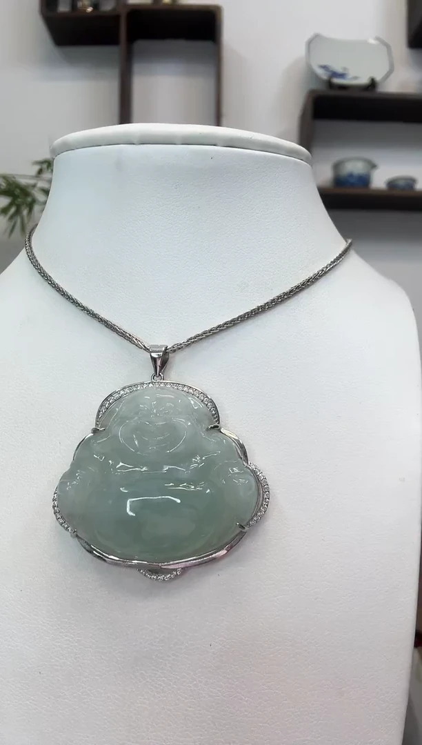 吊坠(赠链)银S925镶嵌翡翠佛公