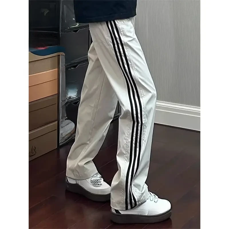 美式侧条纹速干伞兵裤夏季hiphop潮牌痞帅炸街裤子垂感直筒休闲裤